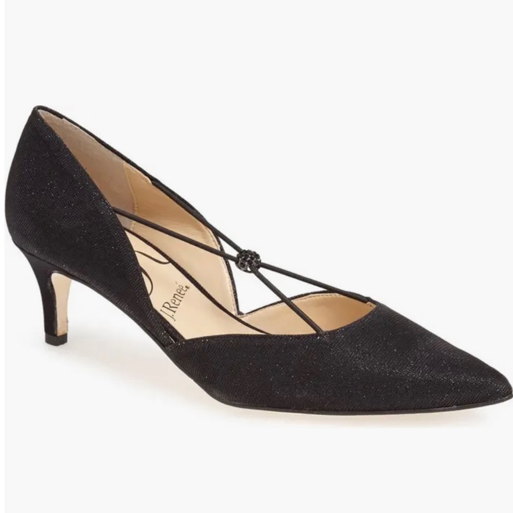 J. Renee Veeva glitter fabric pointy toe pump. Black. Size 9.